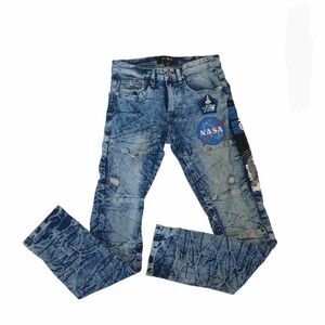 WT02 Men's NASA Collection Skinny Acid Wash Denim Jeans Mens 29 X 30